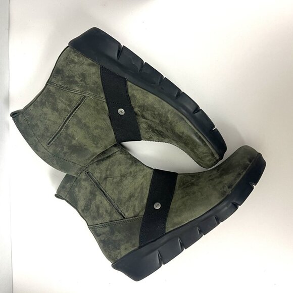 Wolky Women 38 US 7.5 Omni Casual Side Zip Wedge Ankle Bootie Green Leather Boot - Picture 5 of 10